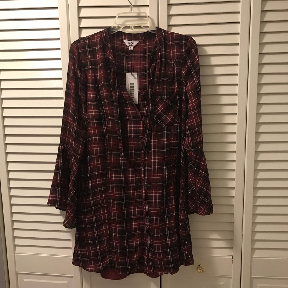 NWT BB DAKOTA Rexford maroon plaid shirt dress - Picture 4 of 5